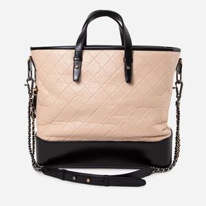 Pre-Owned Chanel Beige/Black Calfskin Quilted Large Gabrielle Shopping Tote